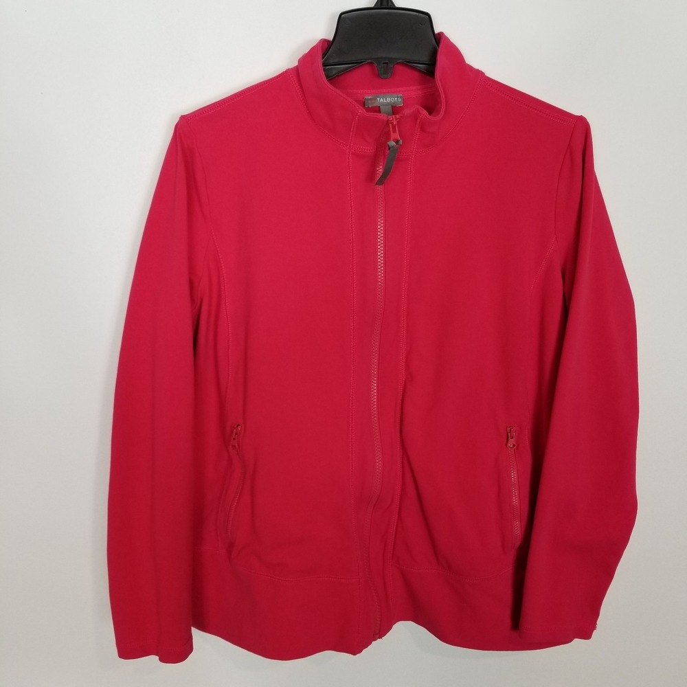 T by Talbots Women Zip Up Terry Track Jacket Sz 1X Petite Pink Casual Outdoor